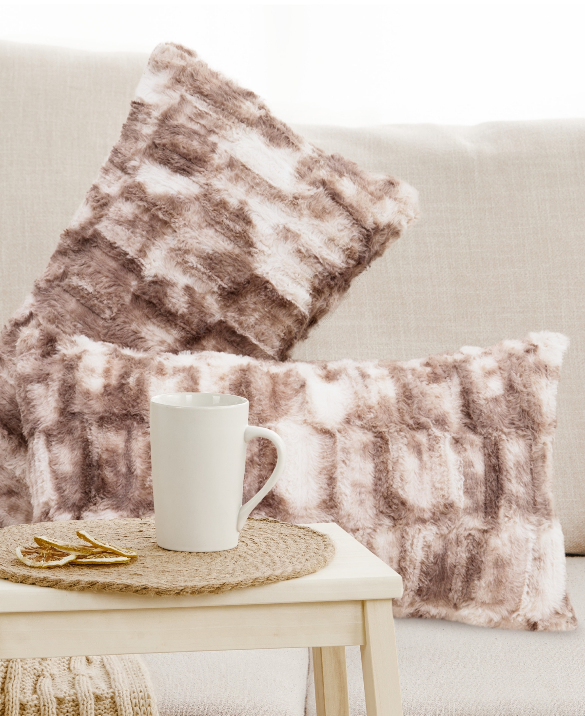 Cheer Collection Decorative Faux Fur Pillow Set, 12" X 20" In Neutral