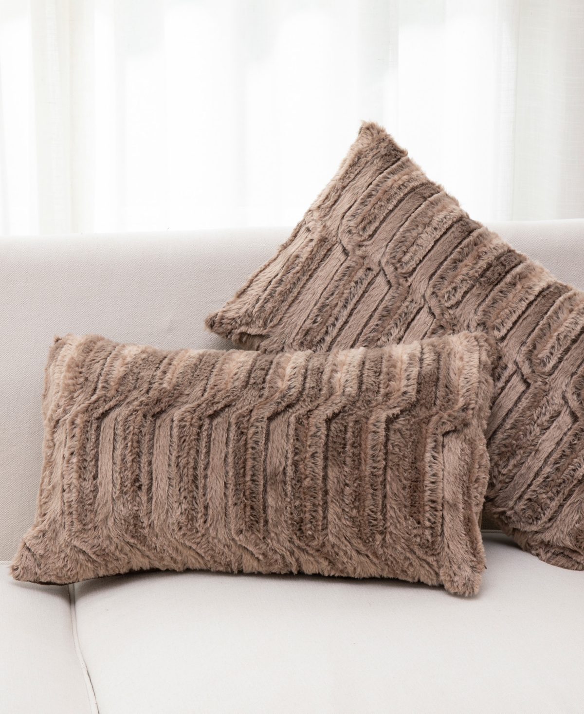 Cheer Collection Decorative Faux Fur Pillow Set, 12" X 20"