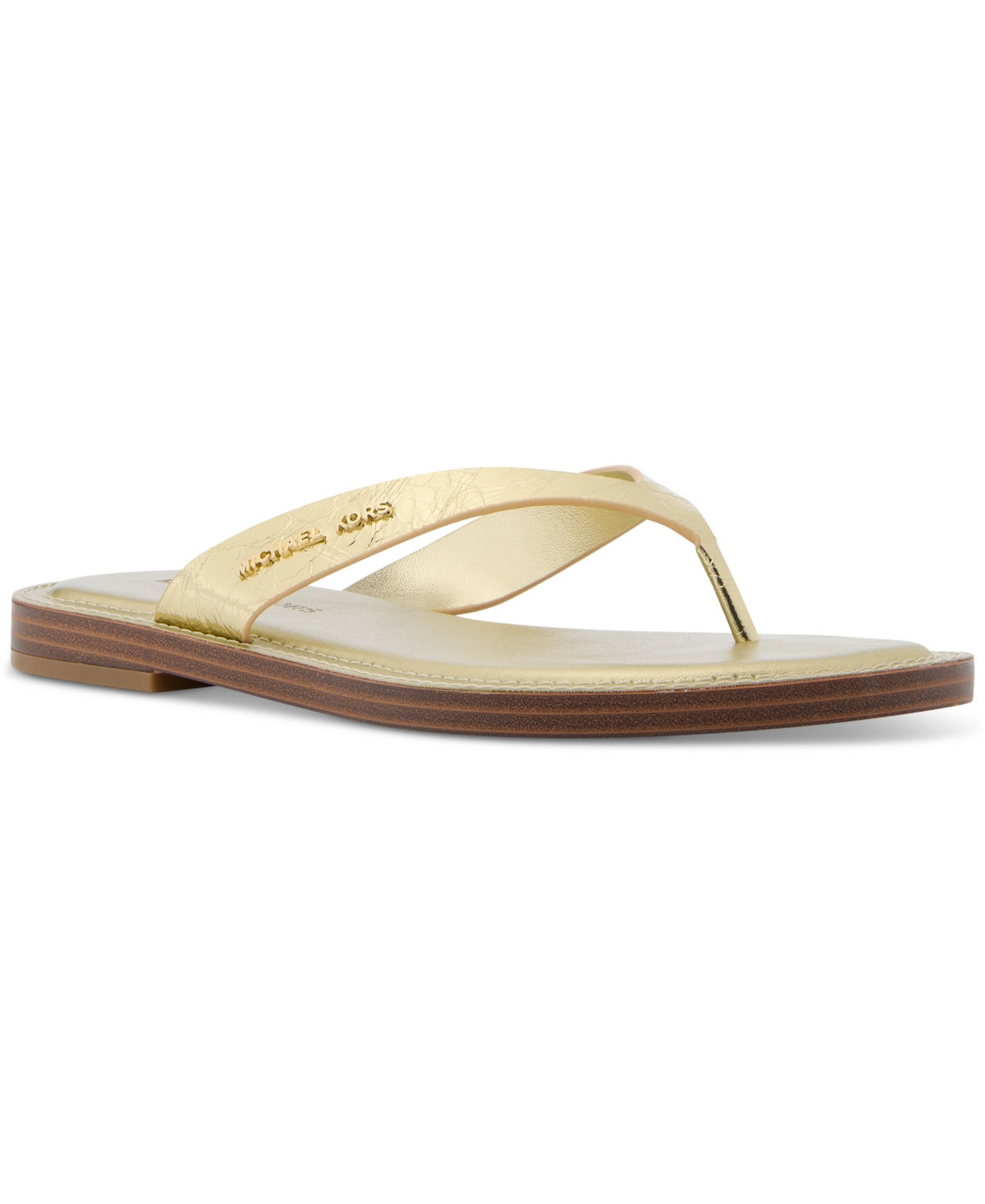 Michael Kors Koko Metallic Crackled Leather Flip Flop