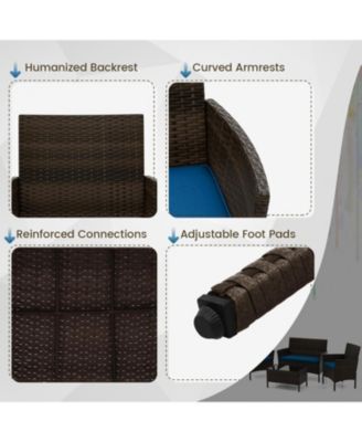 Set of 4 Furniture Set w/ Washable Cushions & Tempered Glass Coffee Table