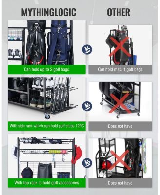 160 lbs. Weight Capacity 2 Golf Bags Sport Storage Stand Golfing Equipment Accessories Storage Rack Organizer