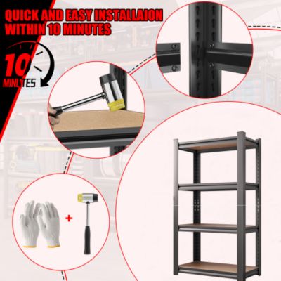 4 Layer Storage Rack Adjustable Height Wooden Shelf Heavy Duty 200lb per Layer 800lb Total Black