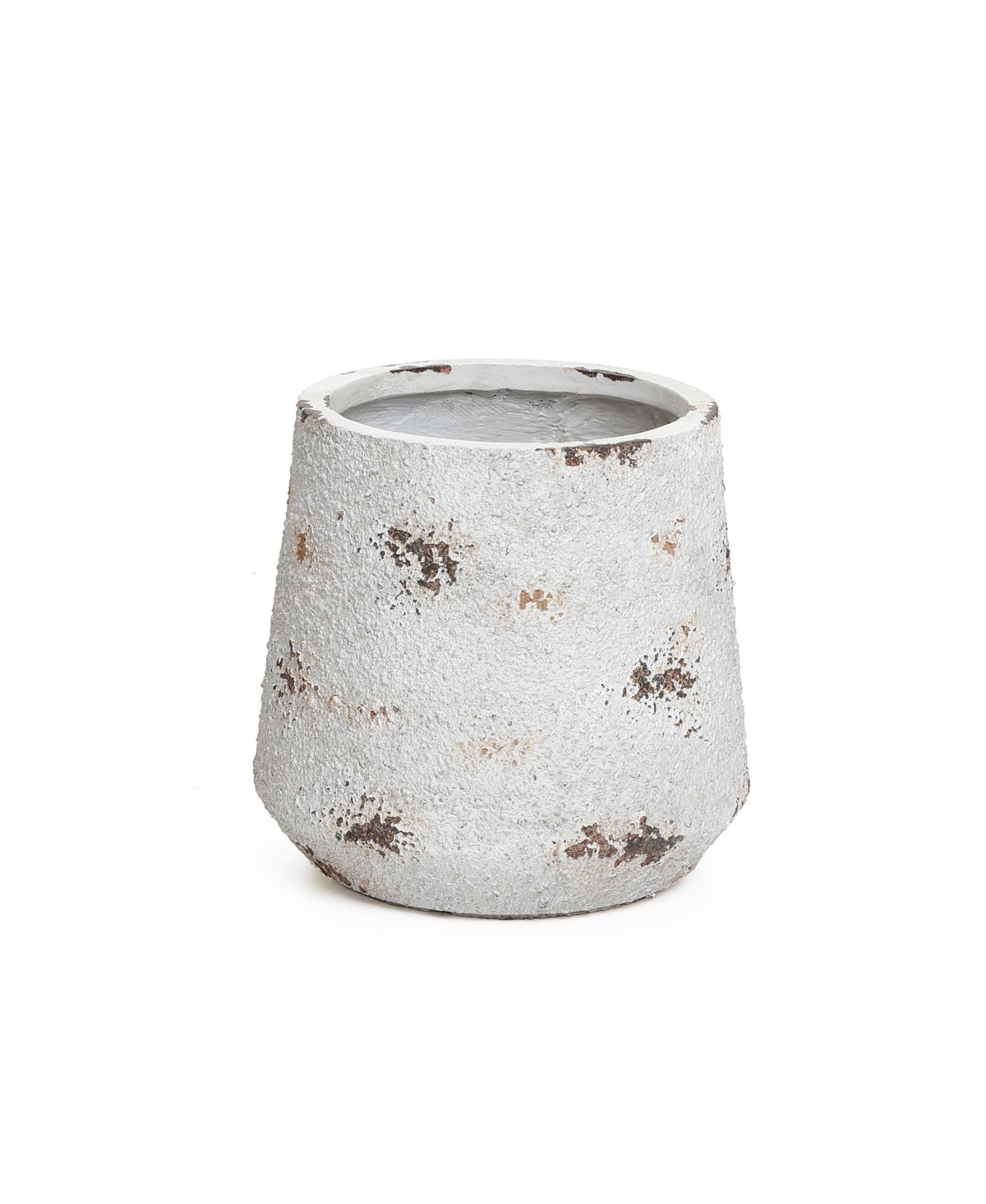 Rustic Off White with Brown Accents 12.2-Inch Tall Round MgO Planter - Off white and brown