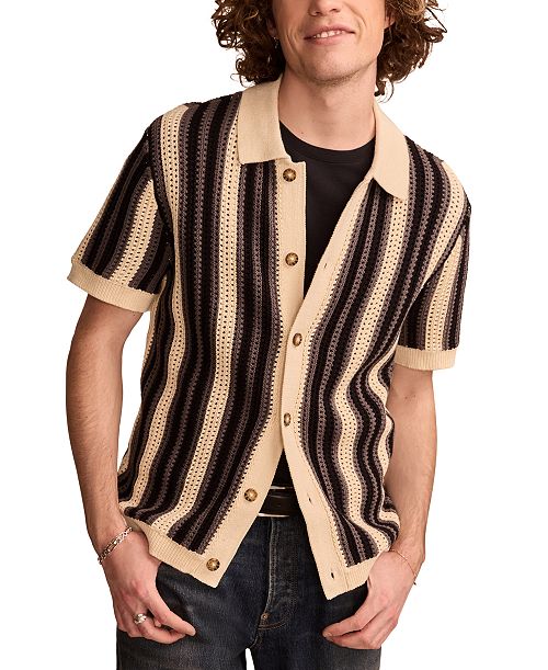 alfani Lucky Brand Men's Short Sleeve Striped Cardigan Sweater Men's Fashion & Accessories