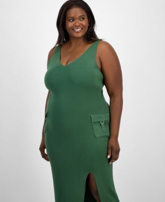 Trendy Plus Size Cargo Pocket Sleeveless Midi Dress