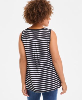 売れ筋商品|||スタイルアンドコー カットソー トップス レディース Women's Striped Linen Blend V-Neck Tank Top, Exclusively at Macy's Bright White Combo Style & Co Women's Striped Linen Blend V-Neck Tank Top