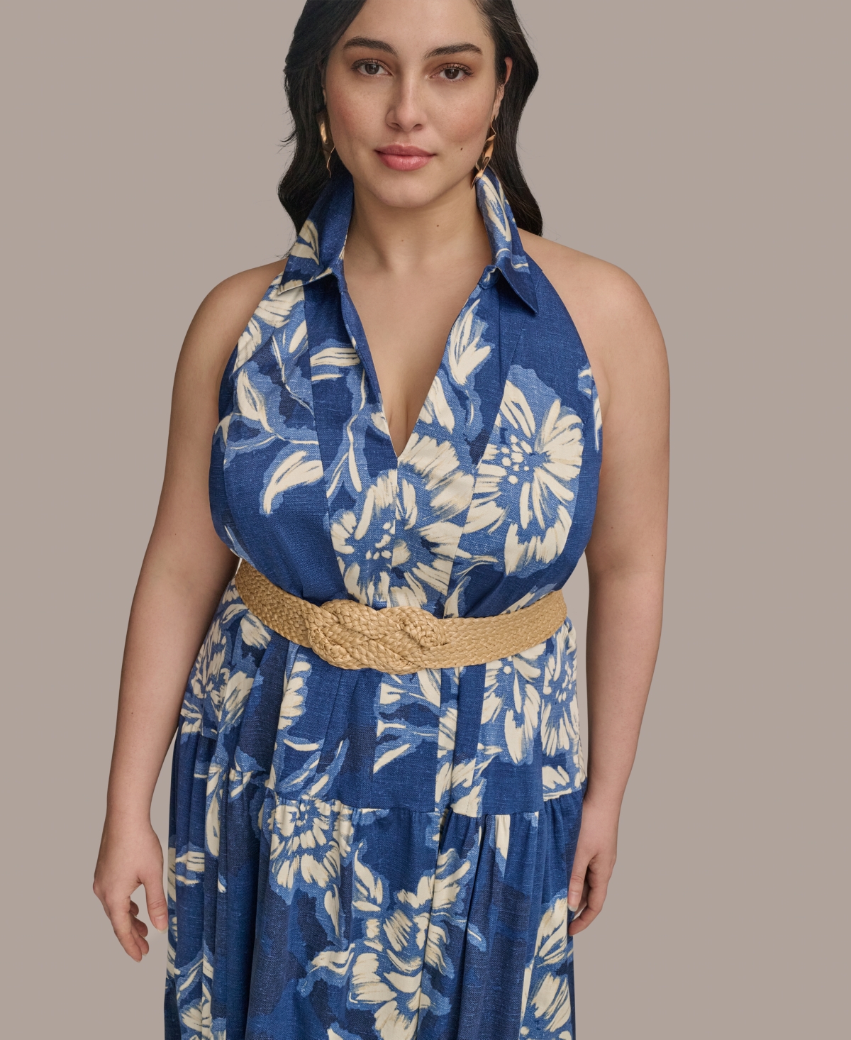 Donna Karan Plus Size Halter Belted Midi Dress