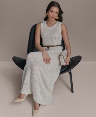 【Donna Karan New York】Pointelle Knit Belted Dress Donna Karan New York Women's Pointelle Knit Belted Dress