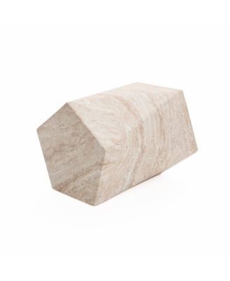 Outdoor Accent Side Table, 18'' Travertine-Style Irregular Textured Cement Patio End Table