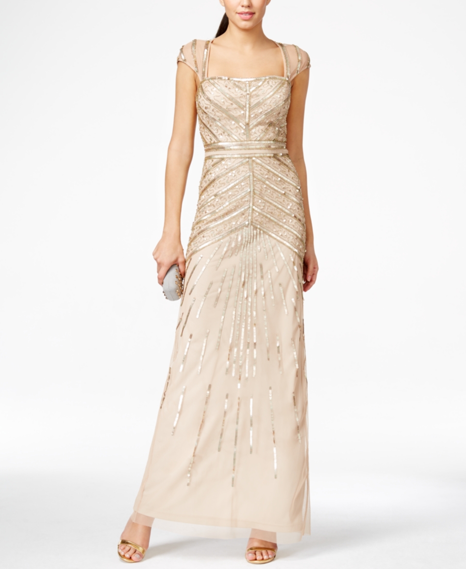 Adrianna Papell Cap Sleeve Sequined Gown   Dresses   Women