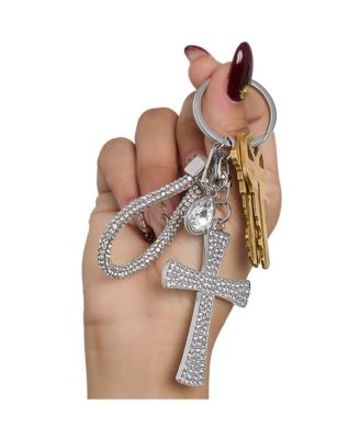 Pave Crystal Cross Keychain Bag Charm