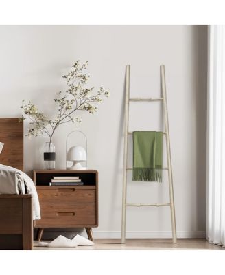 Rustic Birch Wood 4-Rung Blanket Ladder