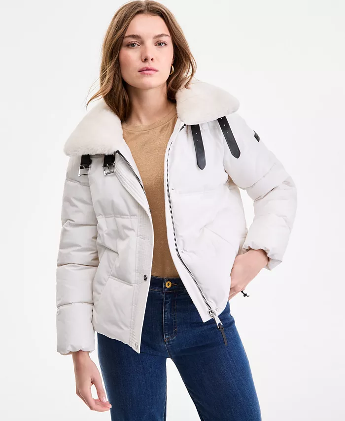 Women's Faux-Fur-Collar Zip-Front Puffer Coat