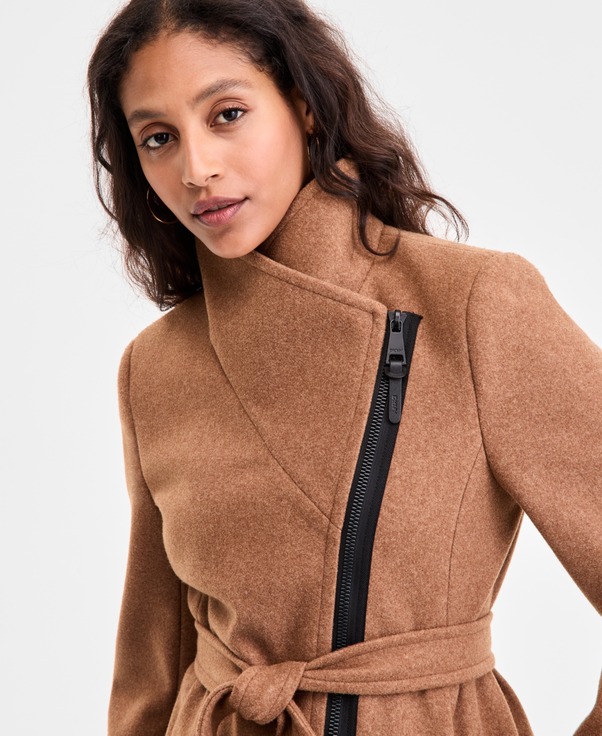 Dkny Women's Asymmetric Front-zip Belted Coat, Exclusively At Macy's In Brown