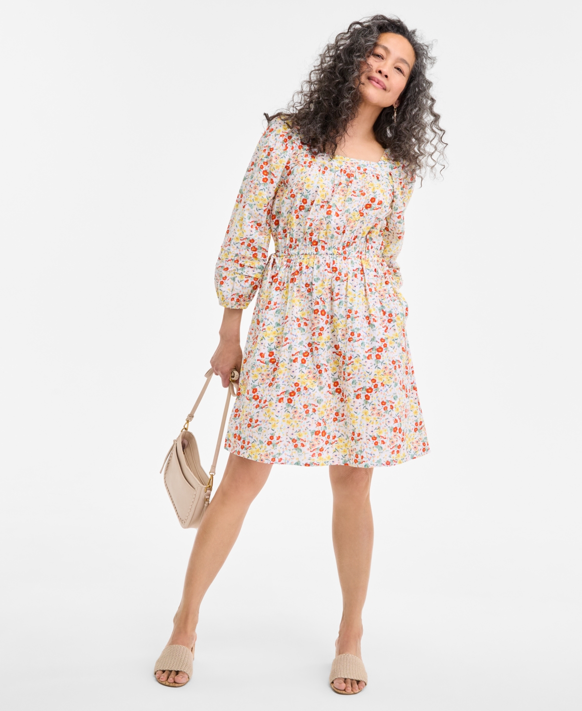Style & Co Women's Printed Lurex Square-neck Dress, Exclusively At Macy's