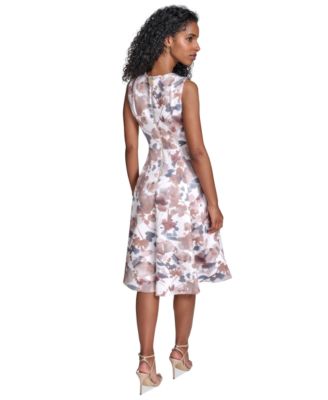 Women's Floral-Print Scuba Fit & Flare Dress