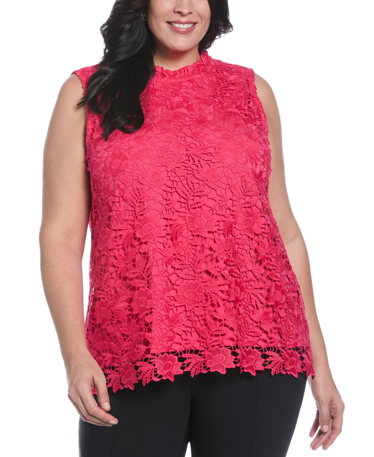 RAFAELLA PLUS SIZE SCALLOPED LACE SLEEVELESS TOP