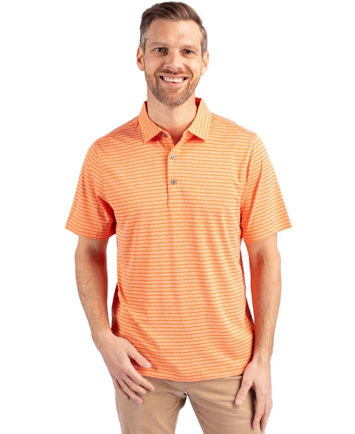 Men's Forge Eco Heather Stripe Stretch Recycled Polo - College orange heather