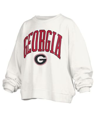 Women's&nbsp;White Georgia Bulldogs Janise Arch Over Logo Waist Length Oversized Pullover Sweatshirt
