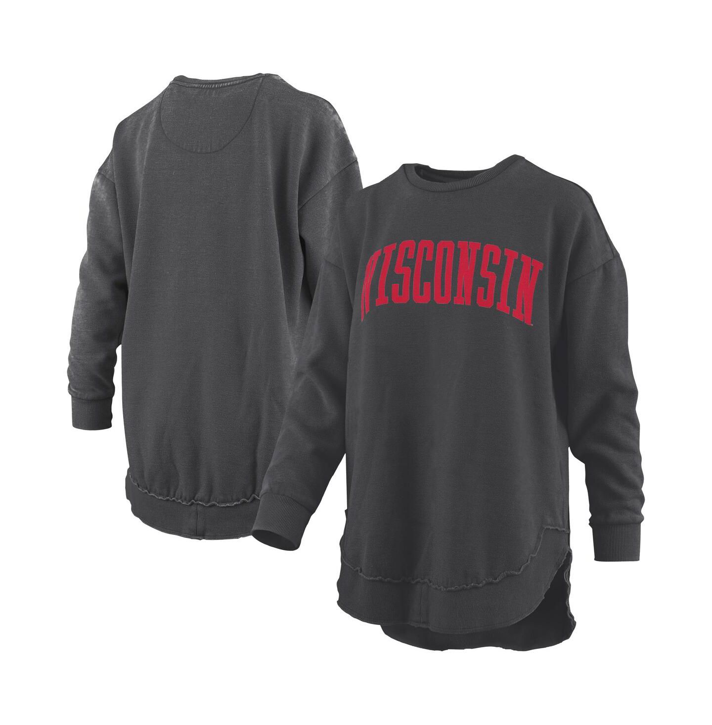 Женская толстовка Pressbox Black Wisconsin Badgers Melange Poncho Vintage Fleece Long Sleeve Pullover — фото 1