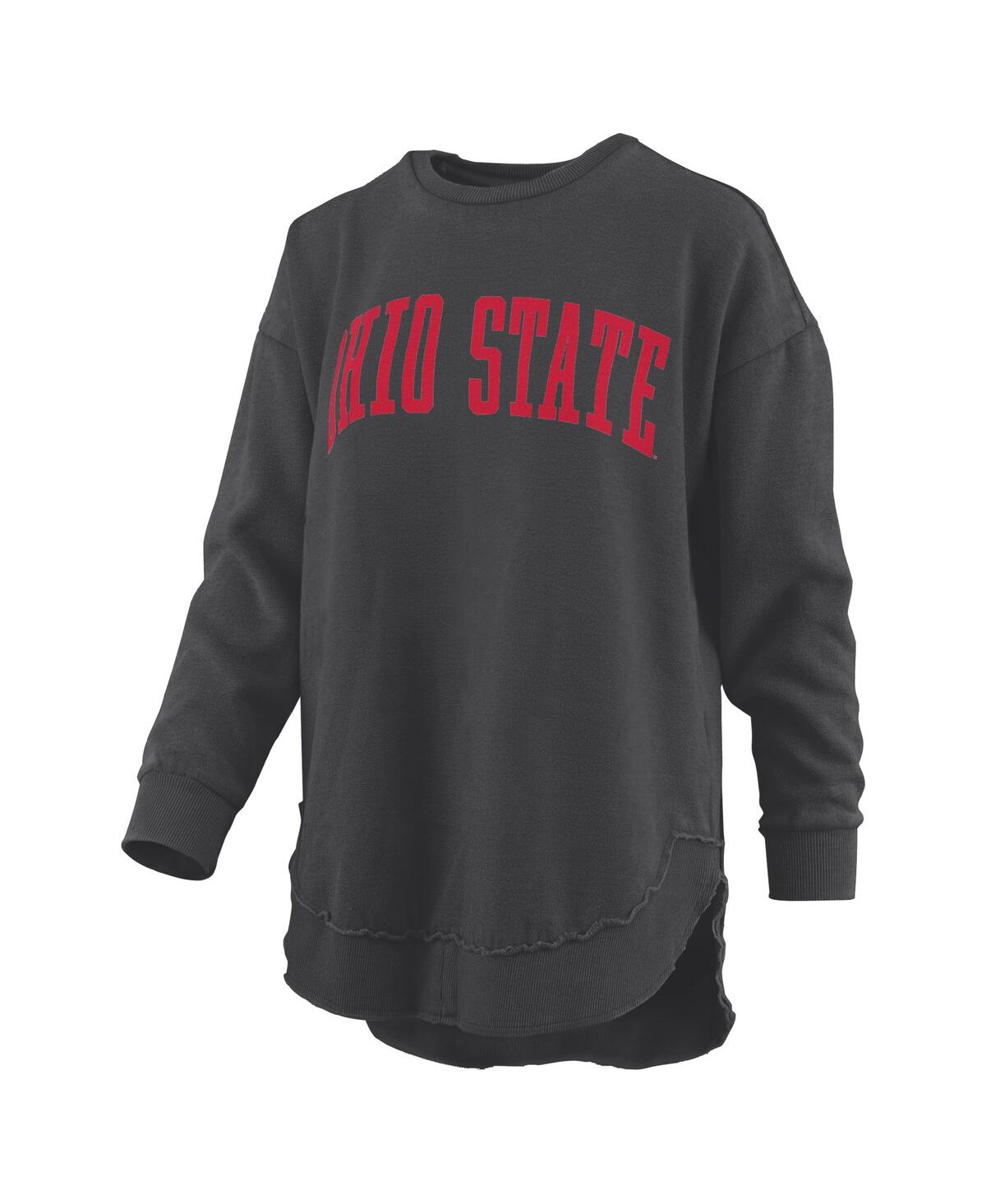PRESSBOX WOMEN'SÂ BLACK OHIO STATE BUCKEYES MELANGE PONCHO VINTAGE FLEECE LONG SLEEVE PULLOVER SWEATSHIRT 