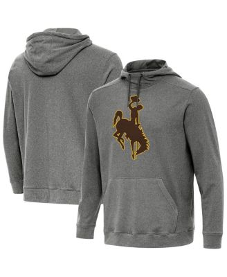 Antigua - Men's Heather Charcoal Wyoming Cowboys Cloud Pullover Hoodie