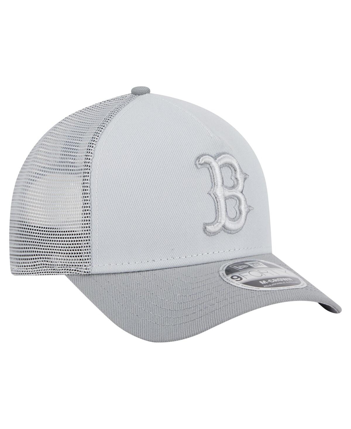 NEW ERA MEN'S GRAY BOSTON RED SOX COLOR PACK A-FRAME 9FORTY TRUCKER ADJUSTABLE HAT 