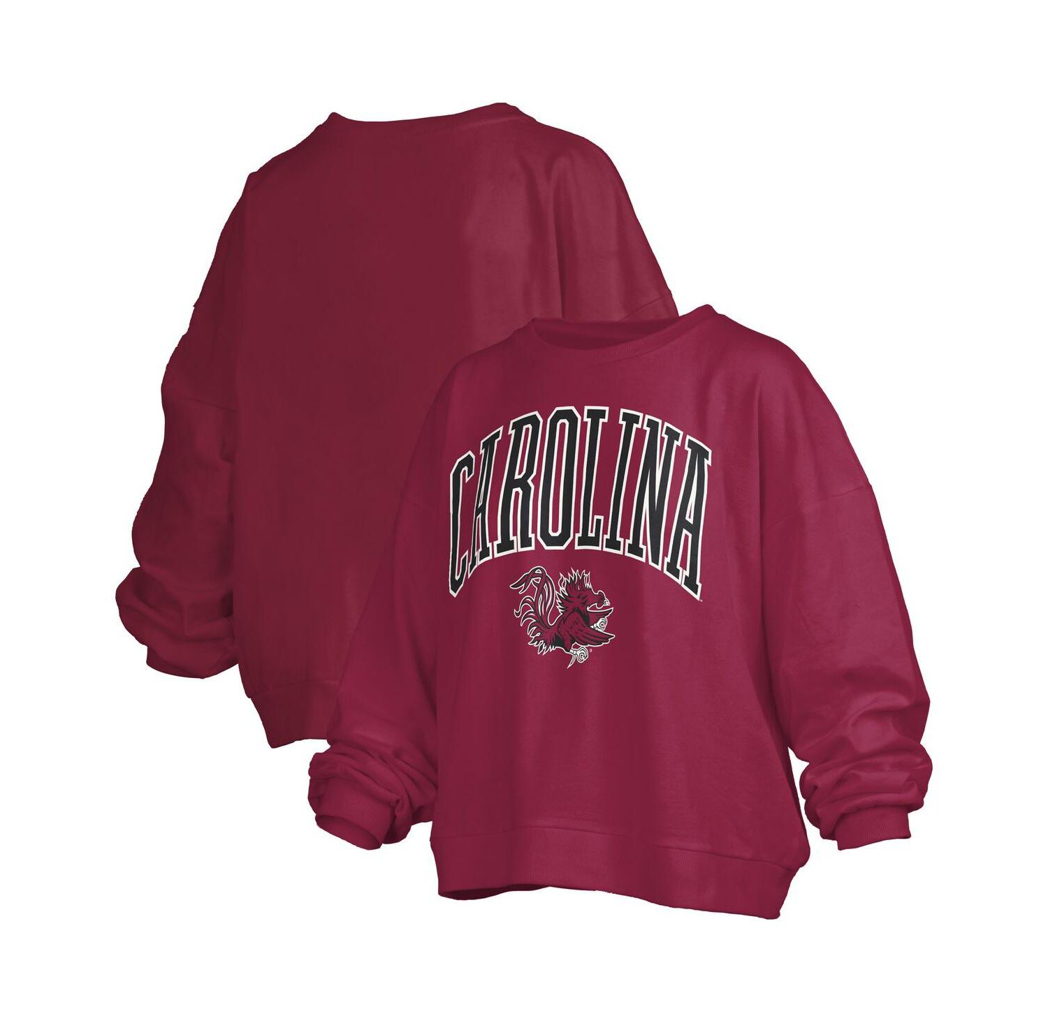 Women's Garnet South Carolina Gamecocks Janise Arch Over Logo Waist Length Oversized Pullover Sweatshirt