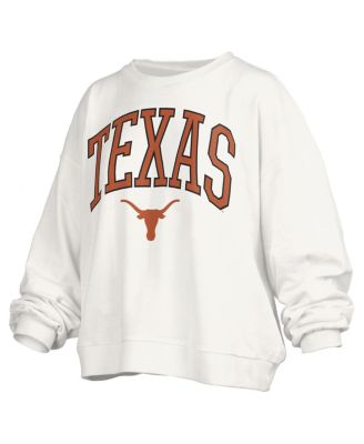 Women's&nbsp;White Texas Longhorns Janise Arch Over Logo Waist Length Oversized Pullover Sweatshirt