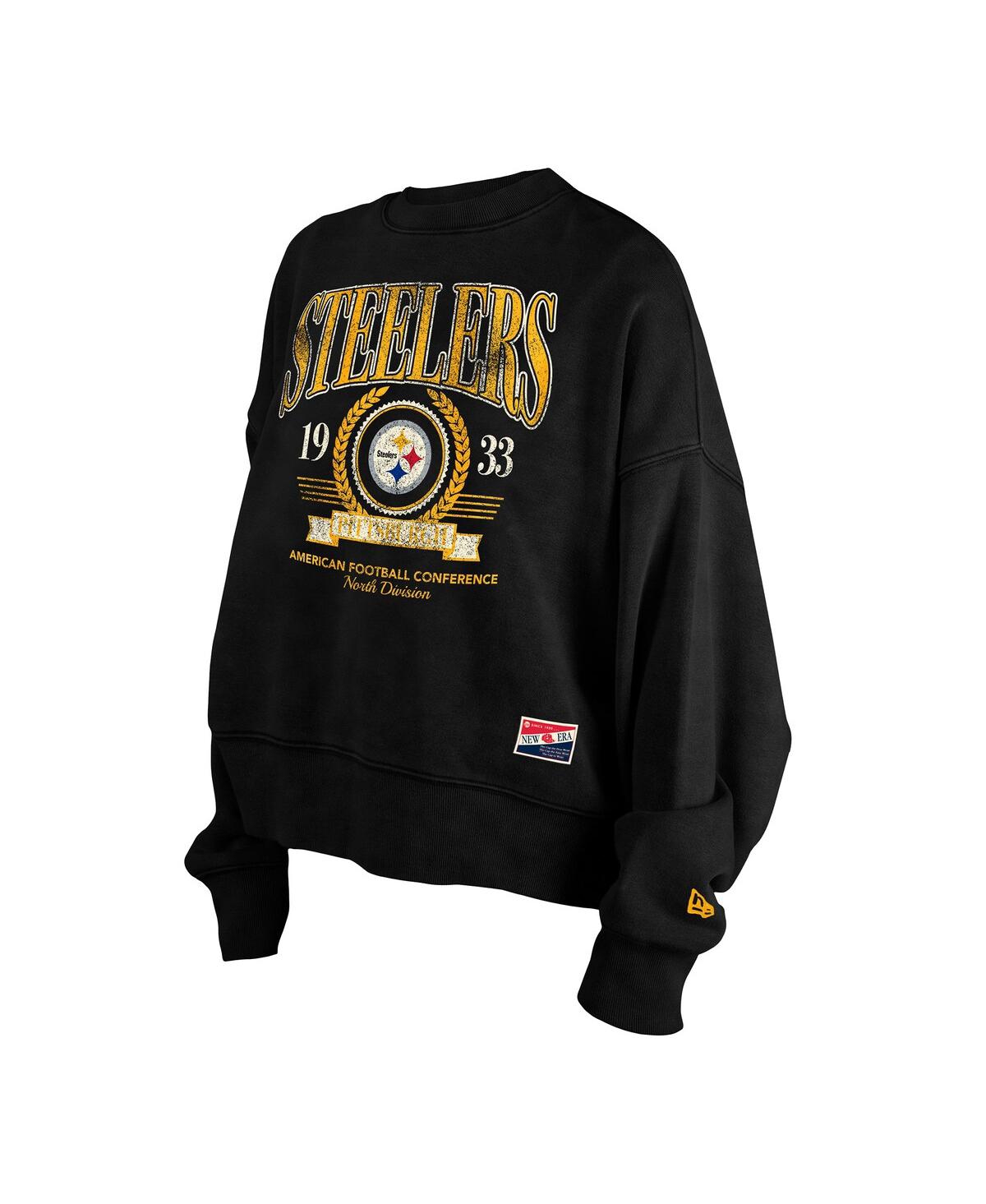 NEW ERA WOMEN'S BLACK PITTSBURGH STEELERS THROWBACK BOXY SWEATSHIRT 