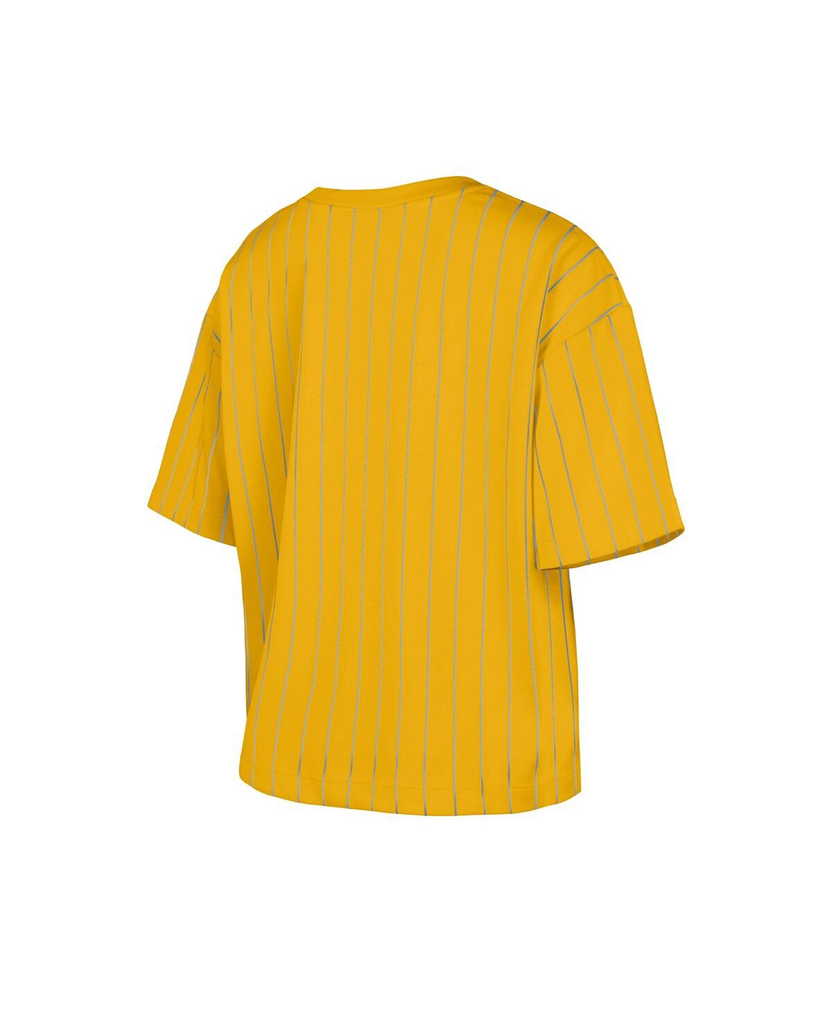 NEW ERA WOMEN'S GOLD MILWAUKEE BREWERS CITY CONNECT MULTIPLIER PINSTRIPE CROPPED T-SHIRT 