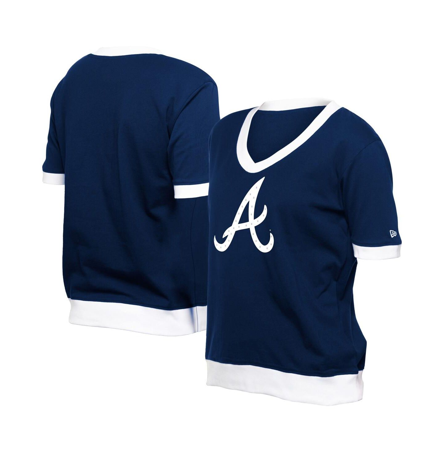 Женская футболка New Era Navy Atlanta Braves Game Day Rhinestone V-Neck — фото 1