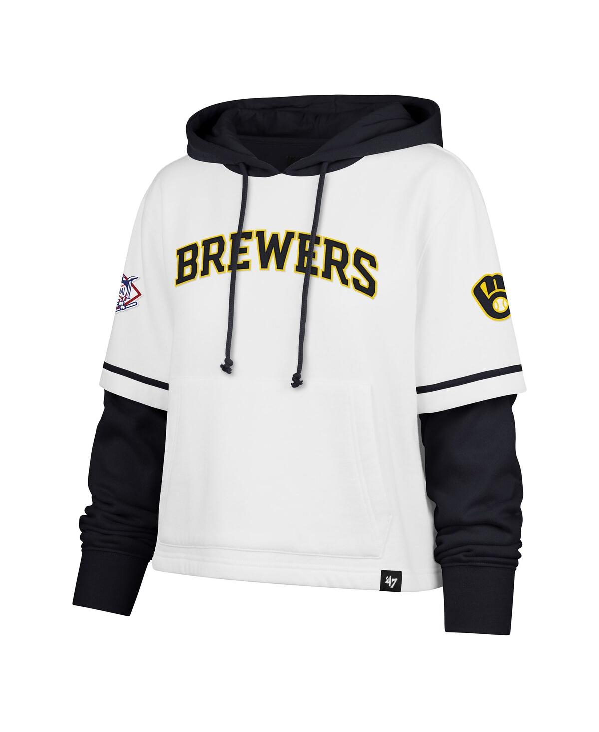 47 BRAND WOMEN'S WHITE MILWAUKEE BREWERS TRIFECTA SHORTSTOP CROPPED PULLOVER HOODIE 