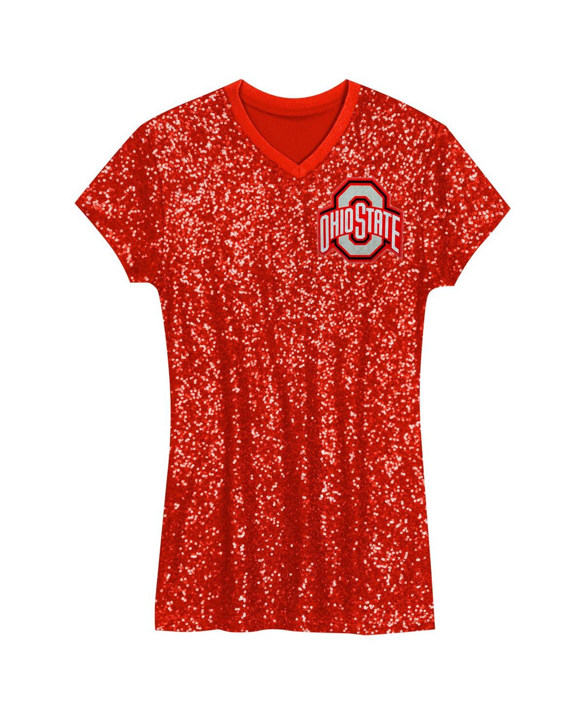 OUTERSTUFF PRESCHOOL SCARLET OHIO STATE BUCKEYES SEQUIN V-NECK DRESS 