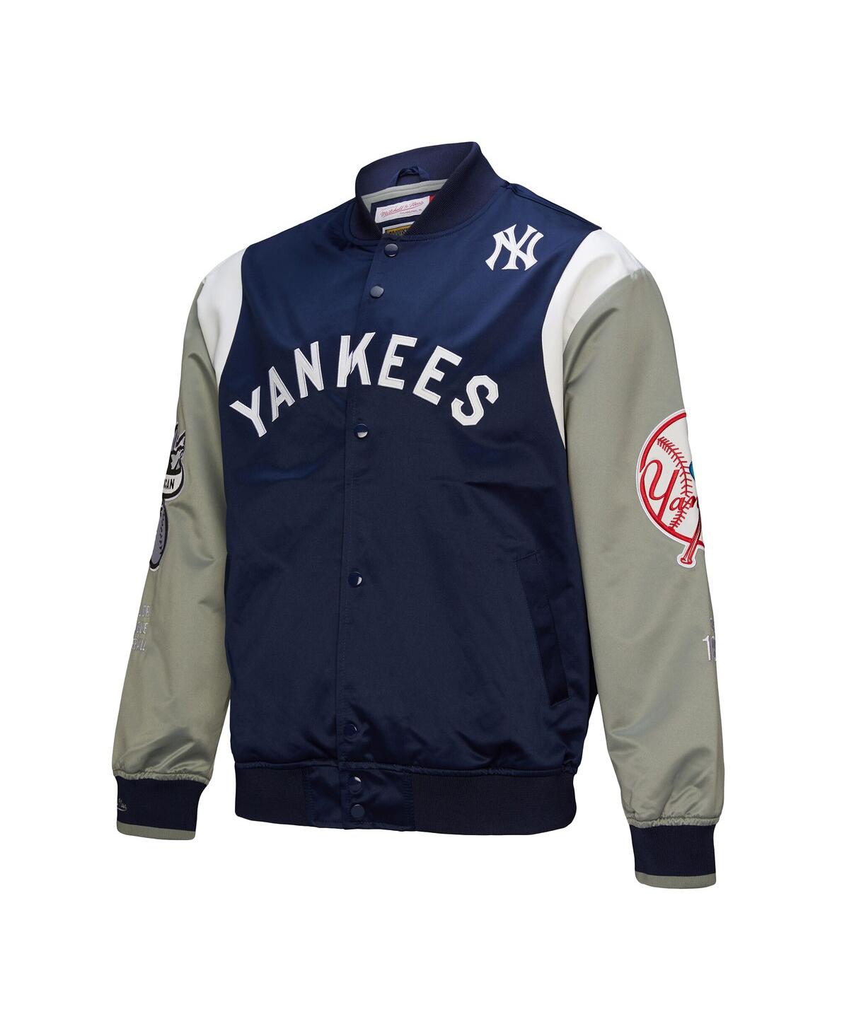 Mitchell & Ness Men's Navy/gray New York Yankees Cooperstown Collection Team Origins Satin Full-snap Jacket In Navy,gray