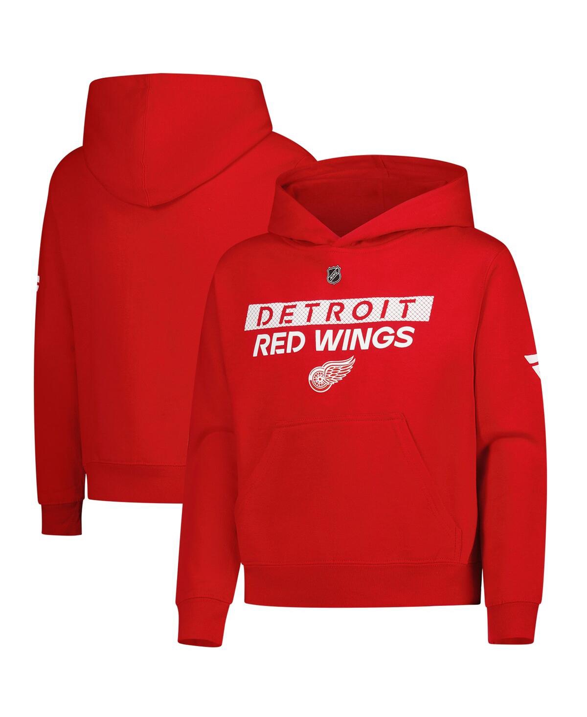 Outerstuff Big Boys And Girls Red Detroit Red Wings Authentic Pro Wordmark Fleece Pullover Hoodie In Red