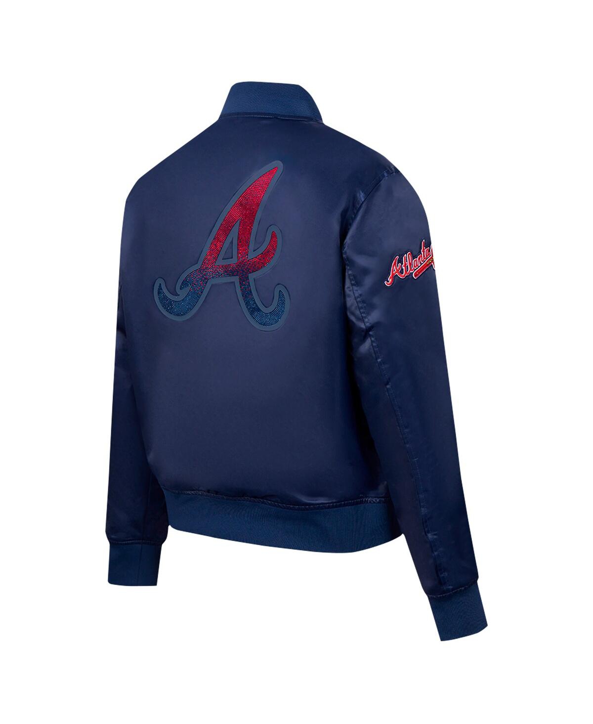 Pro Standard Women's Navy Atlanta Braves Rhinestone Satin Full-snap Jacket In Navy