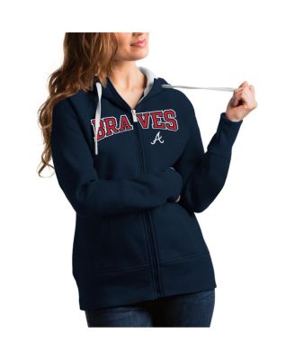 Antigua - Women's Navy Atlanta Braves Team Logo Victory Full-Zip Hoodie