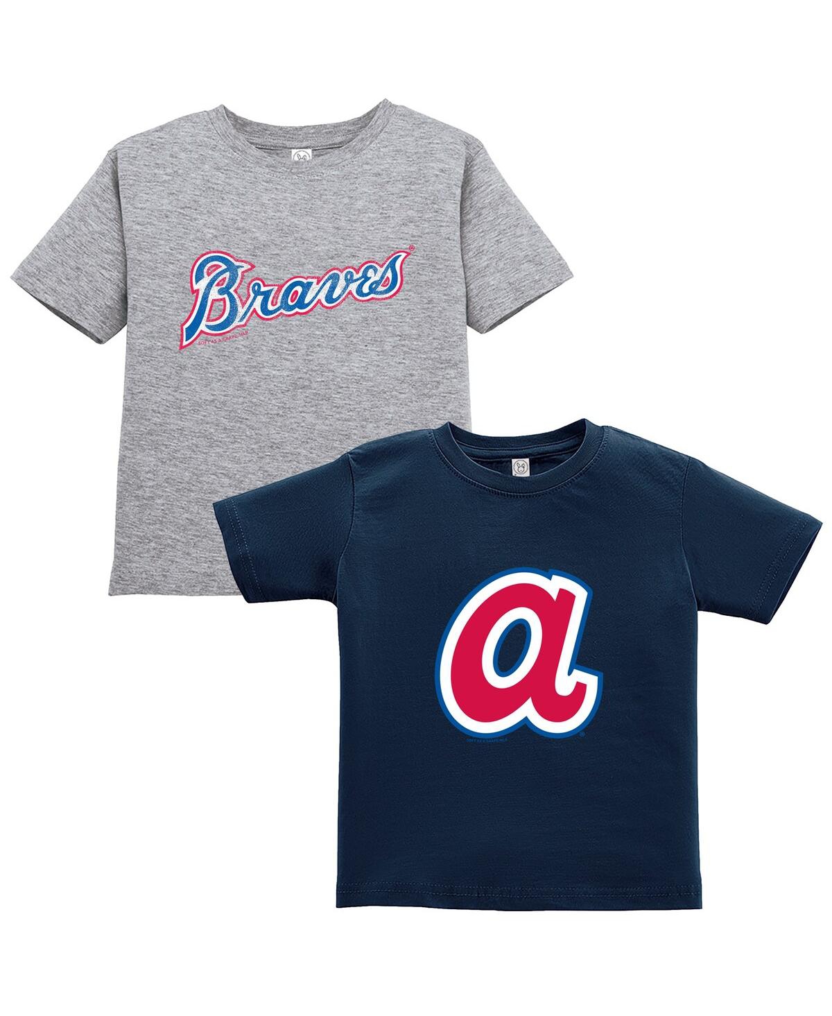 Soft As A Grape Toddler Navy/gray Atlanta Braves Cooperstown Collection T-shirt, Set Of 2 In Blue