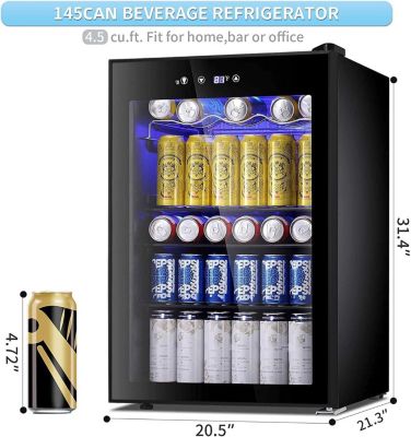 Glass Door 4.4 cu.ft. 145-Can Digital Display Adjustable Shelves Freestanding Beverage Refrigerator Cooler