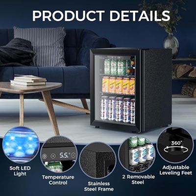 1.7 Cu.ft Beverage Refrigerator Cooler, 68 Can Mini Fridge Glass Door with Adjustable Shelves, Digital Temperature Display, Freestanding Small Drink Fridge for Home, Office or Bar(Black)