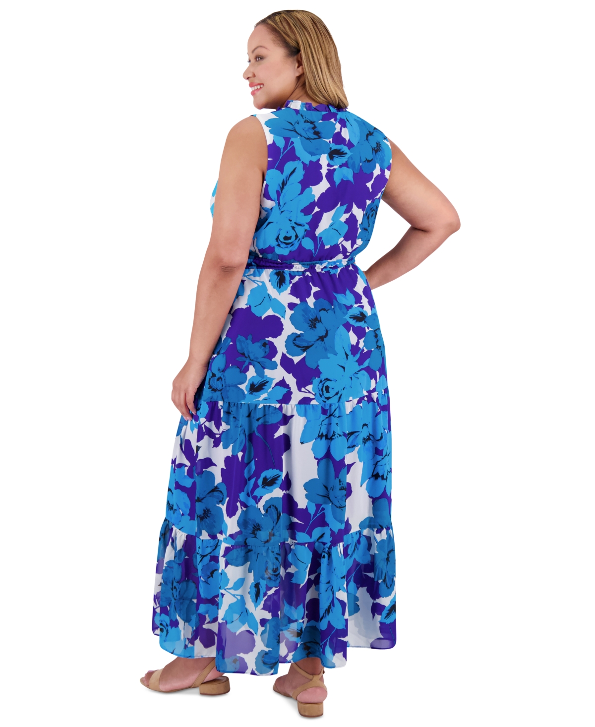 London Times Plus Size V-neck Sleeveless Maxi Dress