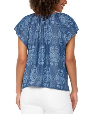 Petite Flutter-Sleeve Tie-Front Woven Top
