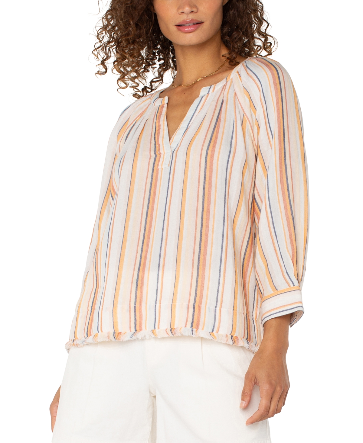 Liverpool Los Angeles Fray Hem Cotton Top In Multi