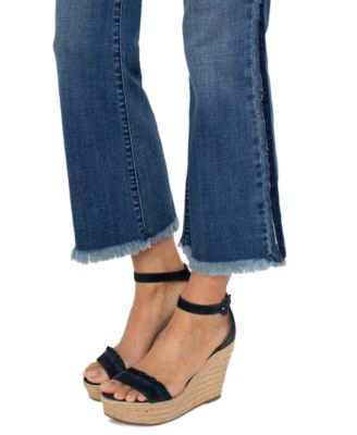 Petite Gia Glider Frayed-Hem Cropped Flare Jeans