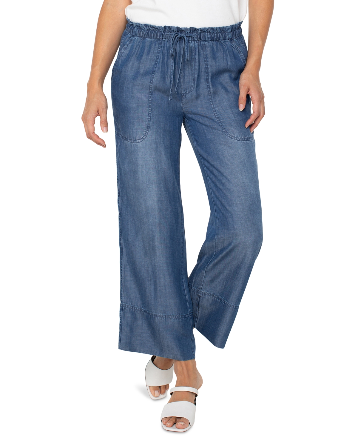 Liverpool Los Angeles Trendy Plus Size Chambray Pull-on Cropped Pants