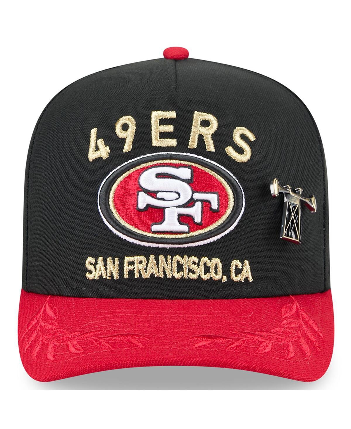 New Era Men's Black/scarlet San Francisco 49ers 2025 Nfl Draft On Stage A-frame 59fifty Fitted Hat In Black,scarlet