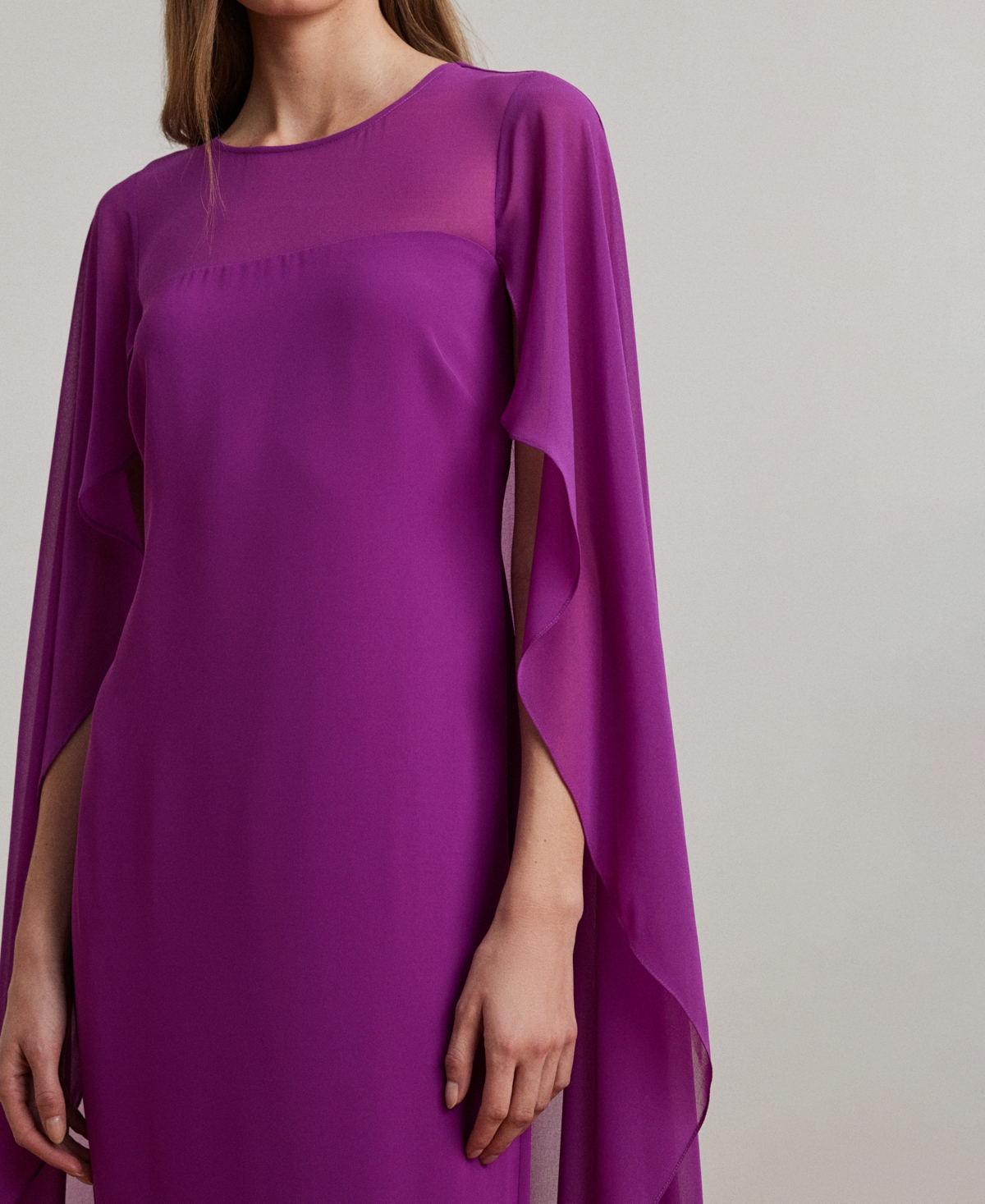 Ralph Lauren Cape Georgette Gown In Purple