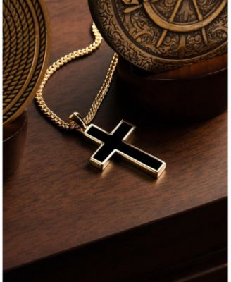 Men's Gold Stone Cross Pendant Necklace in 22" Stainless Steel Chain