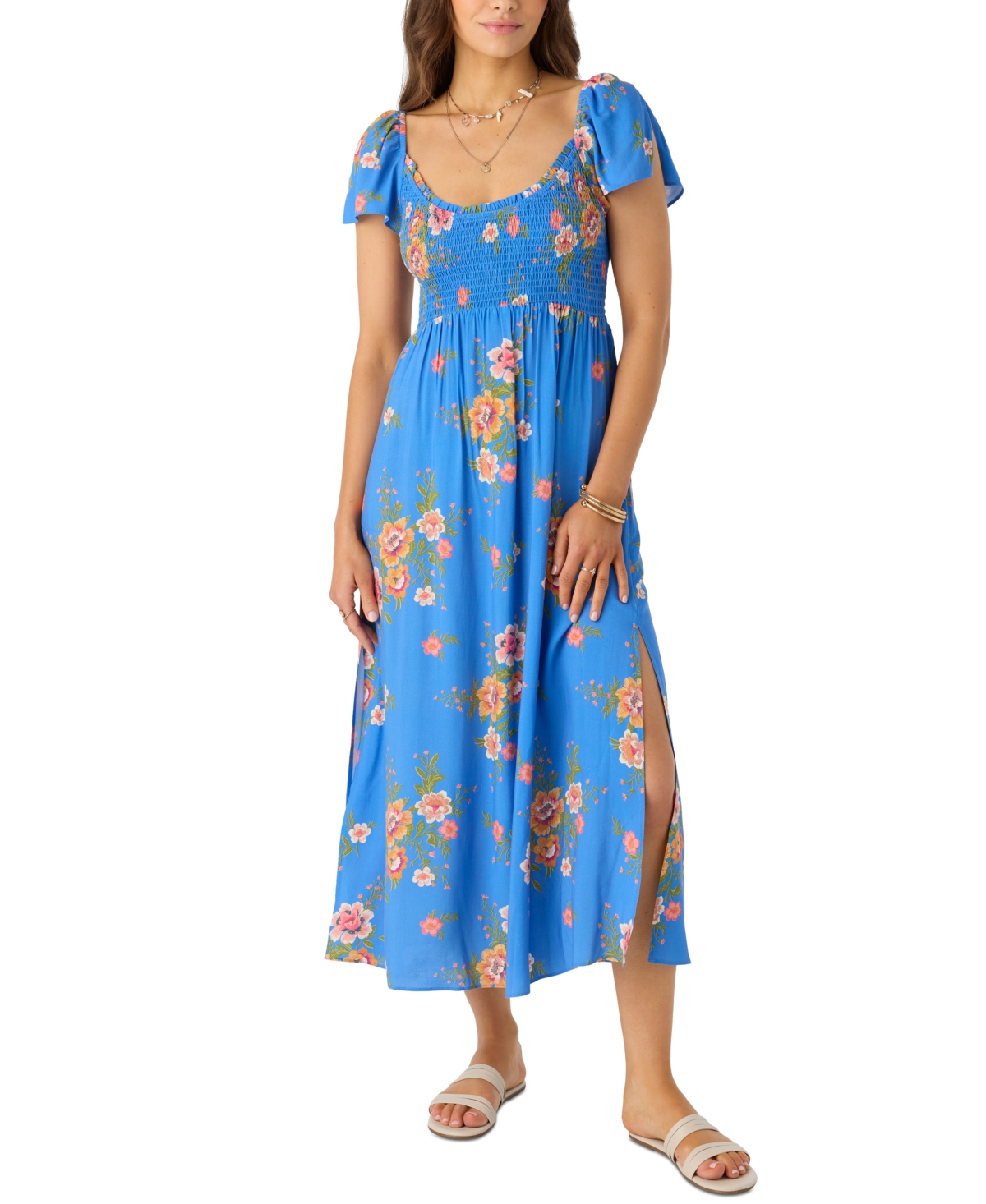 O'neill Larissa Floral Smocked Midi Dress In Blue